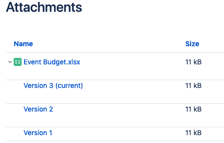 Excel version management in Confluence