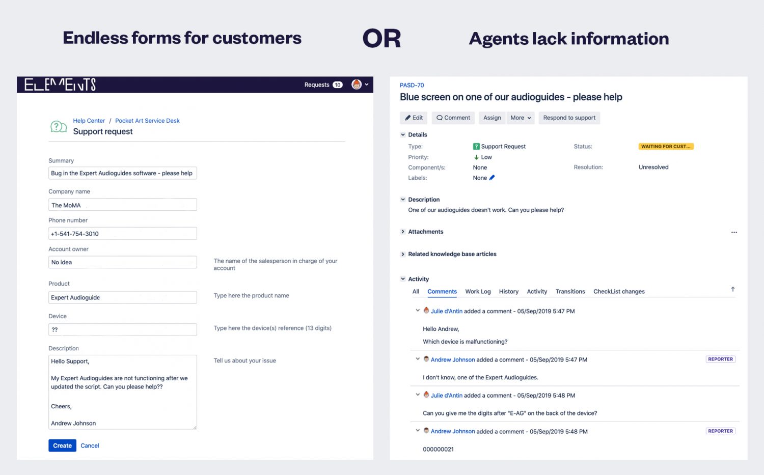 Jira Service Desk difficulties without Elements Connect