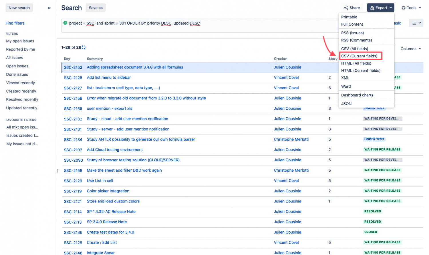 Exporting Jira issues to CSV