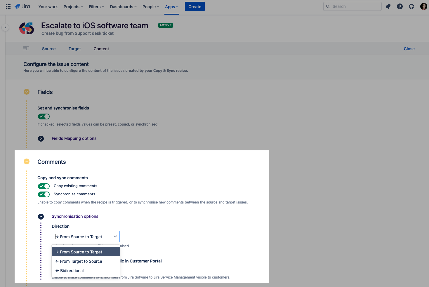 comments and attachments synchronized in Jira clone