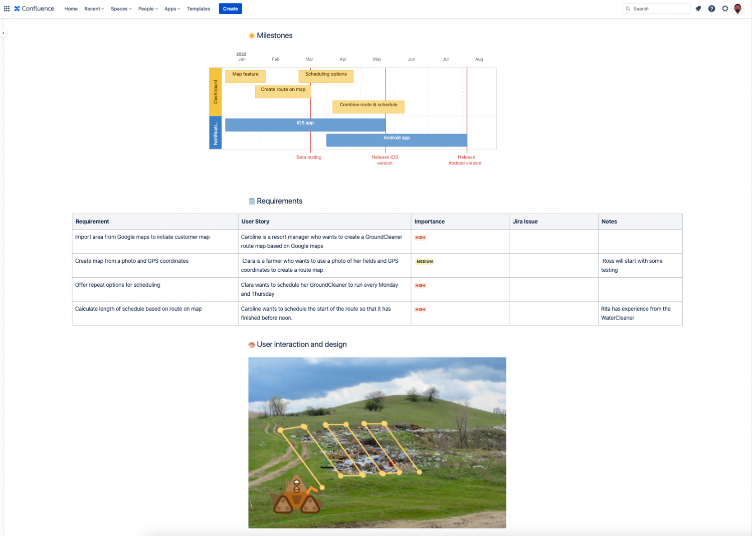 Requirements management Confluence template