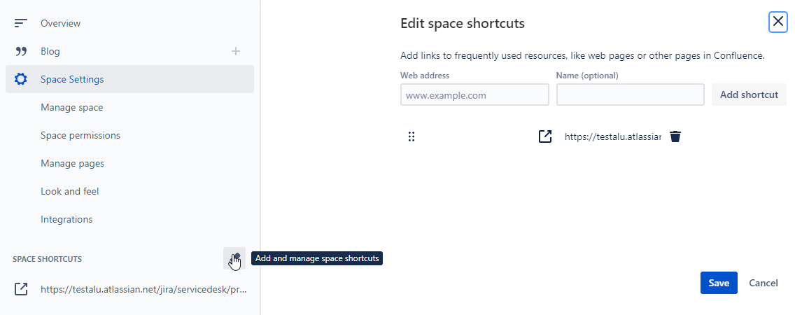 Add a shortcut to a Jira project on Confluence