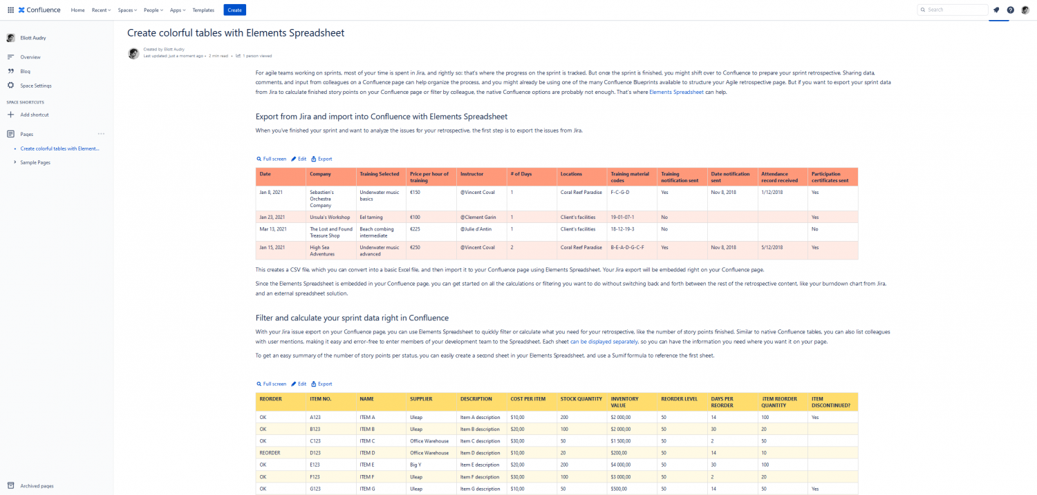 Pull data from Excel and embed spreadsheet in Confluence