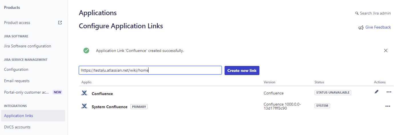 Connfluence cloud link for Jira cloud Application link
