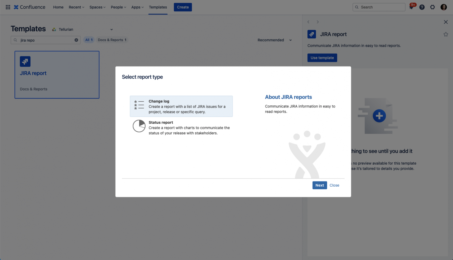 Jira report template change log