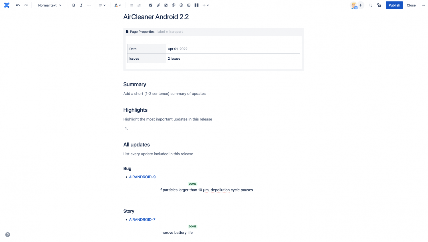 Tracking release notes from Jira Software in Confluence