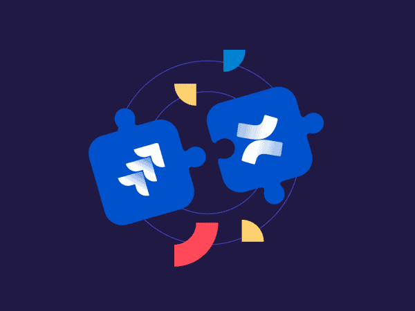 This picture shows a piece of puzzle with the Jira logo and another one with the Confluence logo. It's made to illustrate the integration of Jira and Confluence and how to use them together.