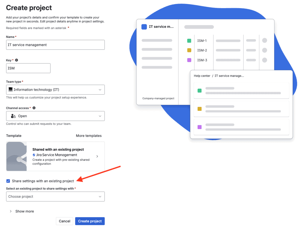 Share settings with an existing project in Jira