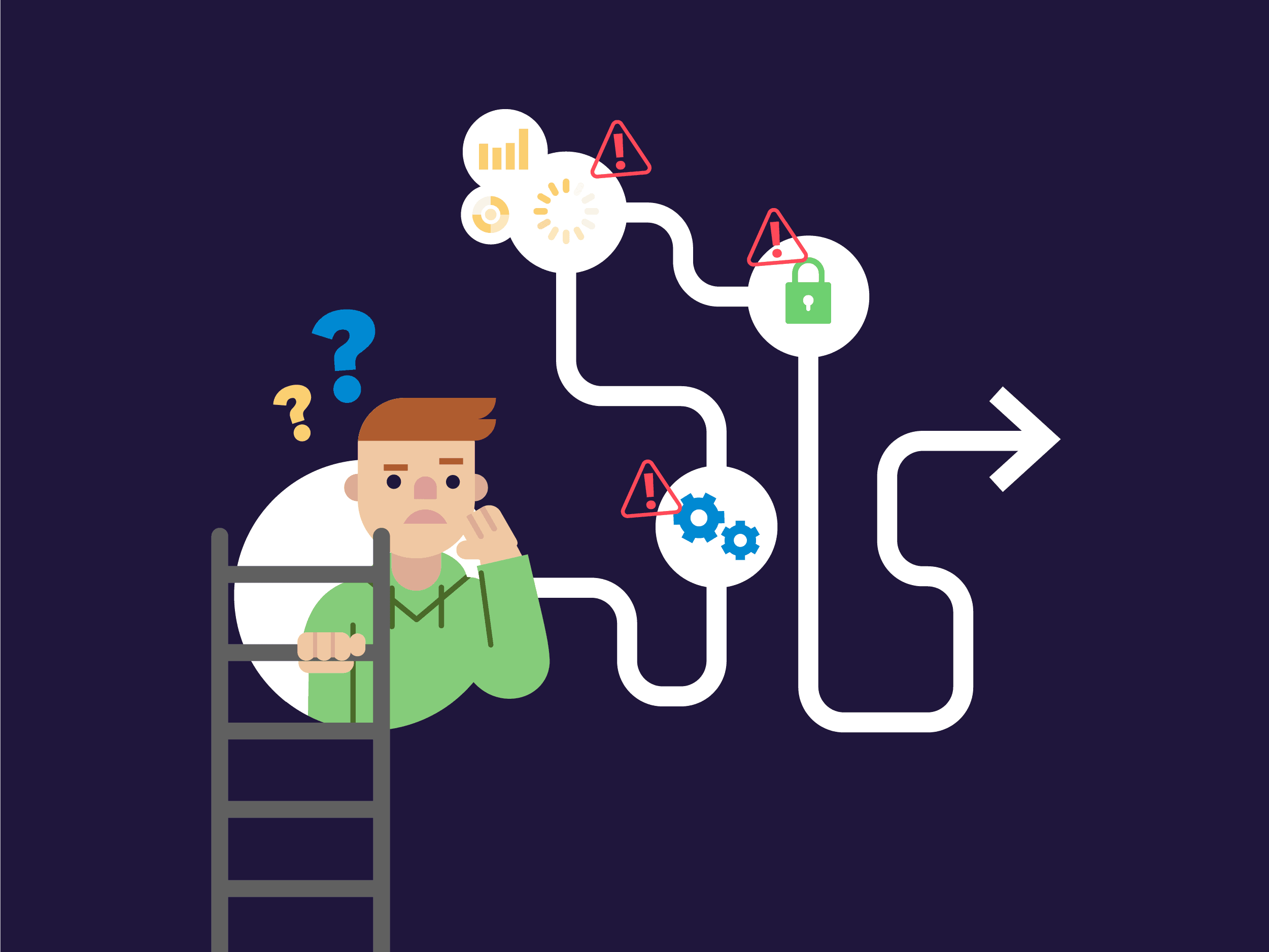 Illustration shows the main challenges project managers face when using Jira, while conveying a sense of solution and efficient management. The image is engaging and informative, immediately grabbing the reader's attention and helping them to understand the content of the article.