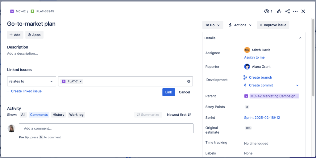 Jira issue with linked issues