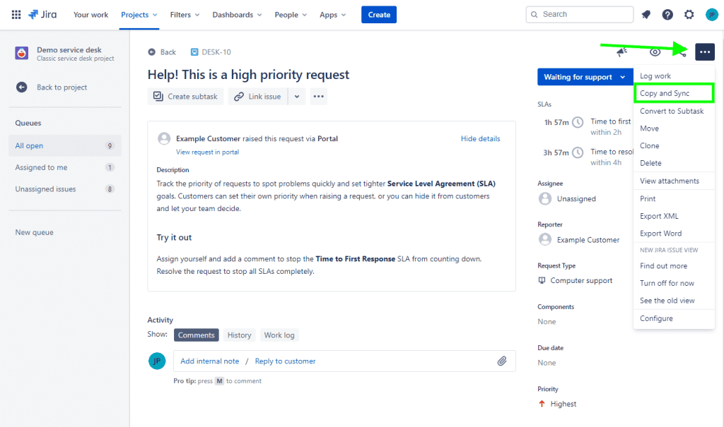 Issue action menue to trigger Elements Copy & Sync