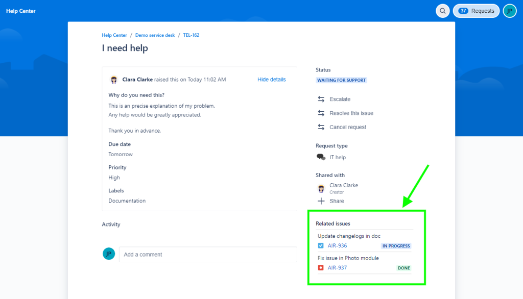 Linked issues appearing in JSM customer portal